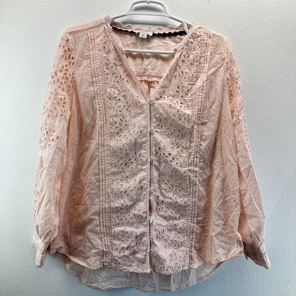 Sundance Valeria Eyelet Pink Shirt XL Boho Prairie - Picture 2 of 10